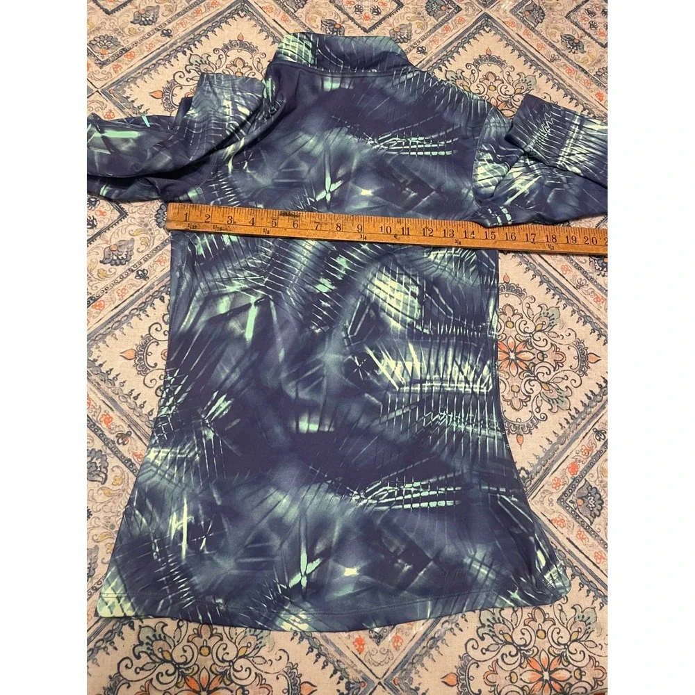 Nike Pro Dri-FIT Womens Navy Mint Abstract Print Quarter Zip Pullover M